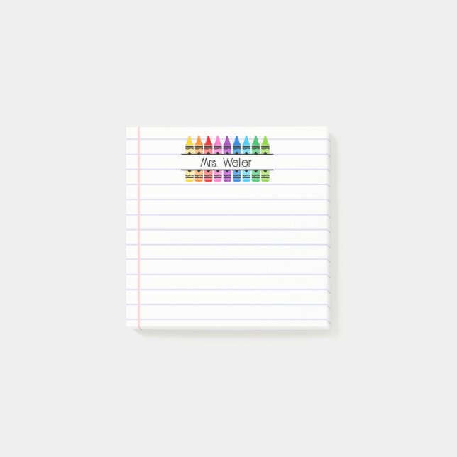Teacher Appreciation Personalised Crayon Lined Post-it Notes (Front)