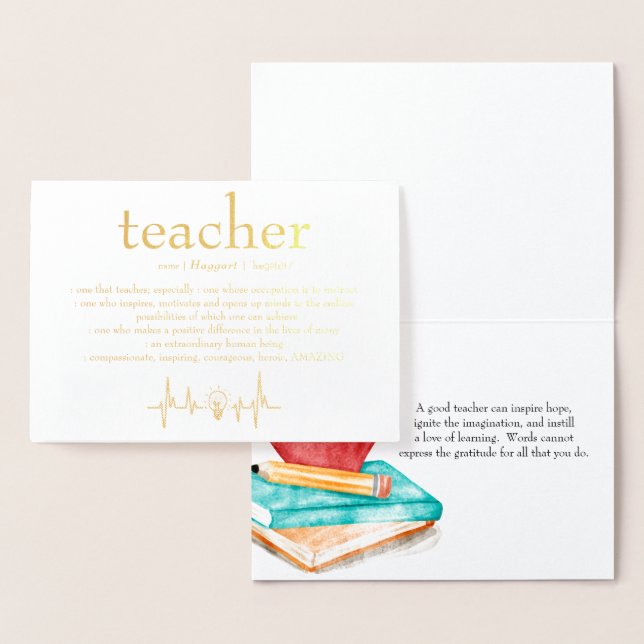 Teacher Appreciation Personalised Gold Foil Card (Display)