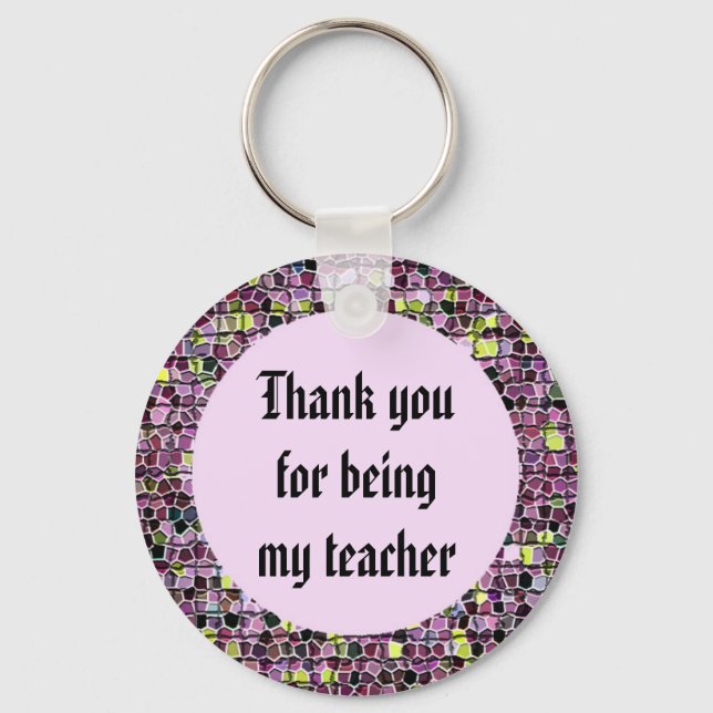 Teacher Appreciation Pink Mosaic Thank You Key Ring (Front)