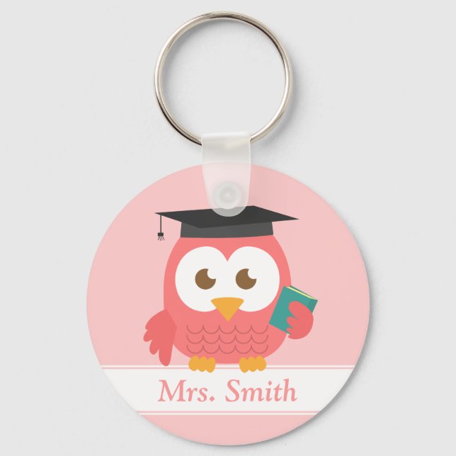Teacher Appreciation, Pink Owl Key Ring (Front)