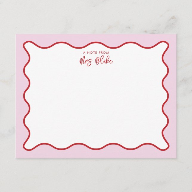 Teacher Appreciation Pink Red Wavy Card (Front)