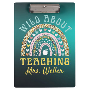 Teacher appreciation rainbow apple animal print clipboard