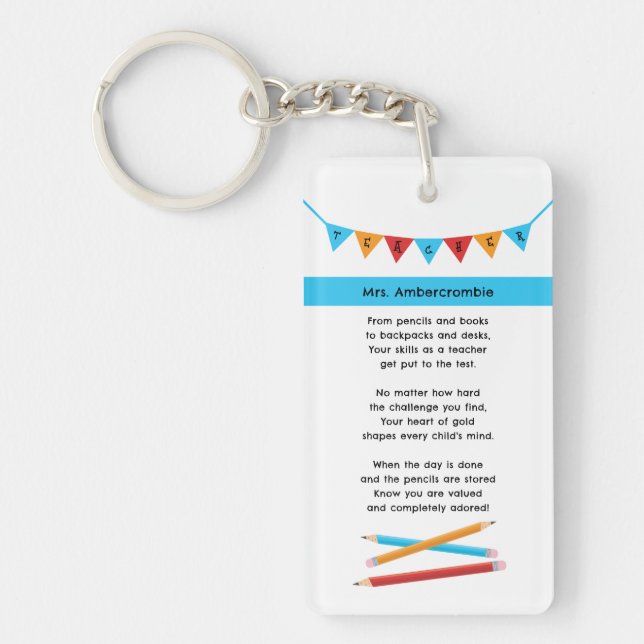 Teacher Appreciation Red Blue Yellow Pencils  Key Ring (Front)