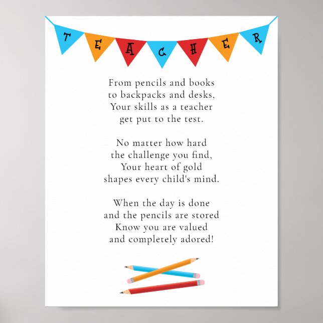Teacher Appreciation Red Blue Yellow Pencils Poster (Front)