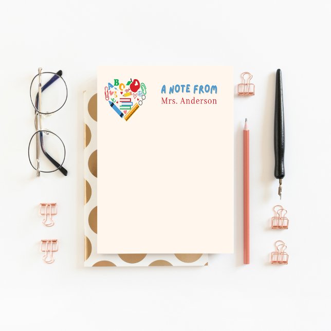 Teacher Appreciation Retro Heart Apple Custom Notepad (cute teacher notepad)
