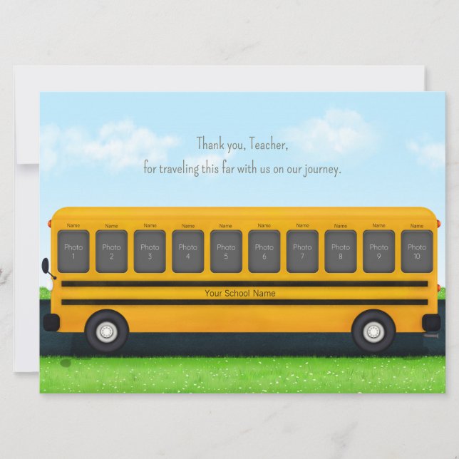 Teacher Appreciation School Bus 10 Photo Card (Front)