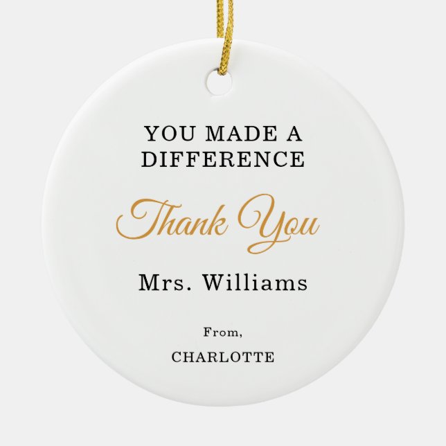 Teacher appreciation Thank You  Ceramic Tree Decoration (Front)