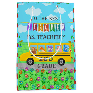 Teacher Appreciation Thank You   Cute Bus Animals Medium Gift Bag