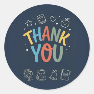 Teacher Appreciation "THANK YOU" Navy Card Classic Round Sticker