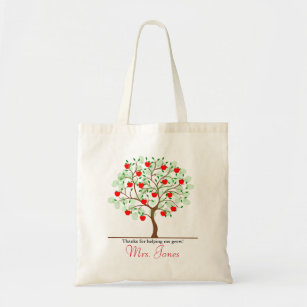 Teacher appreciation tree apple thank you tote bag