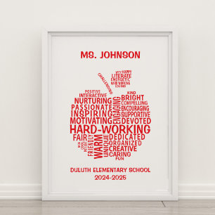 Teacher Appreciation Typography Apple Word Clo Poster