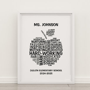 Teacher Appreciation Typography Apple Word Cloud Poster