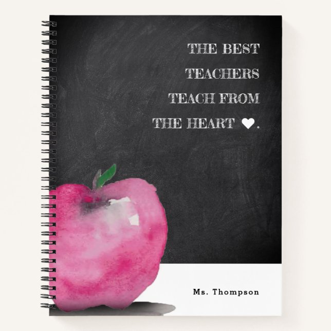 Teacher appreciation Watercolor Apple Custom Name Notebook (Front)