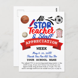 Teacher Appreciation Week All Star PTO Itinerary Postcard
