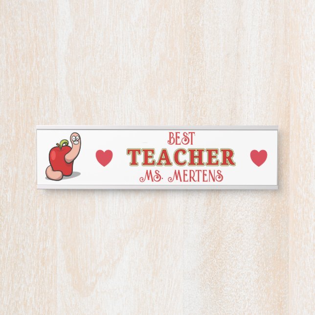 Teacher Appreciation Worm in Apple Add Name Door Sign (Front)