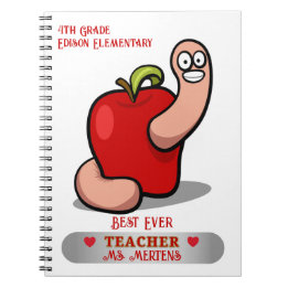 Teacher Appreciation Worm in Apple Add Name Notebook