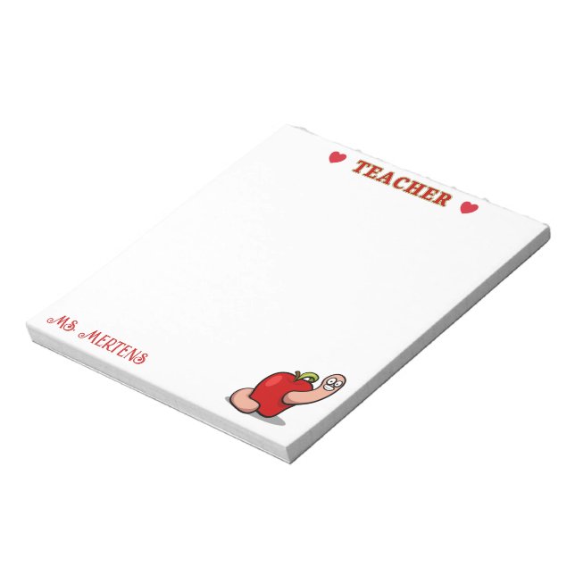 Teacher Appreciation Worm in Apple Add Name Notepad (Rotated)