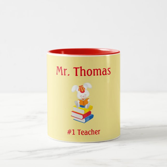 Teacher Appreciation Yellow and Red Two-Tone Coffee Mug (Center)