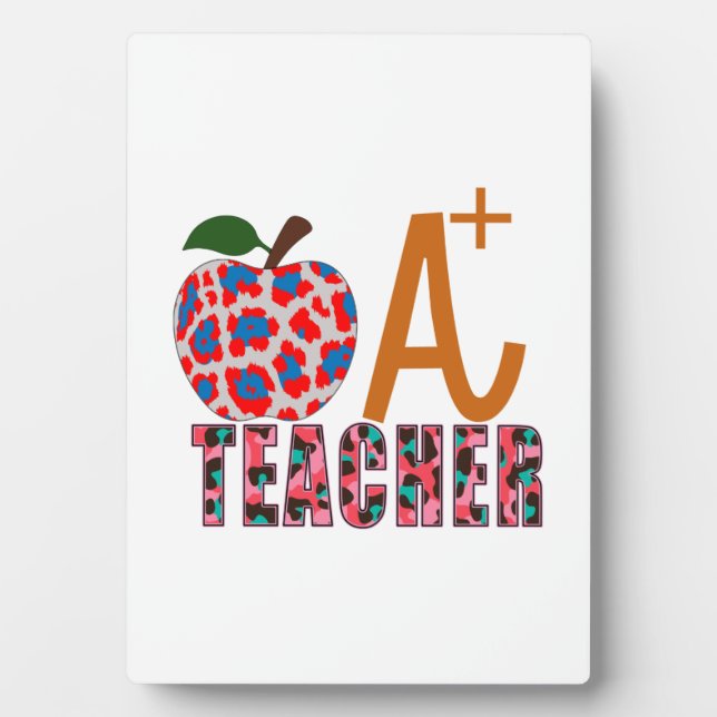 Teacher Art Apple A Plus Teacher Plaque (Front)