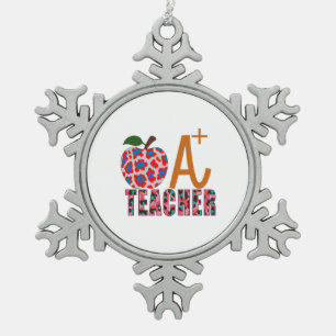 Teacher Art Apple A Plus Teacher Snowflake Pewter Christmas Ornament