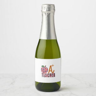 Teacher Art Apple A Plus Teacher Sparkling Wine Label