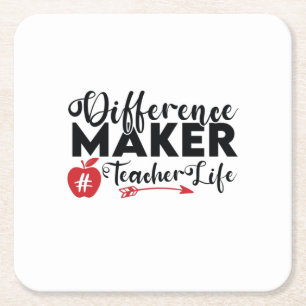 Teacher Art Difference Maker Teacher Life Square Paper Coaster