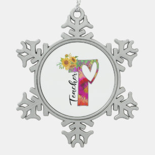 Teacher Art Flower Teacher Snowflake Pewter Christmas Ornament