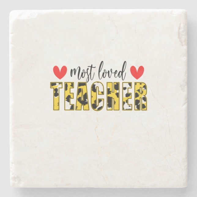 Teacher Art Most Loved Teacher Stone Coaster (Front)