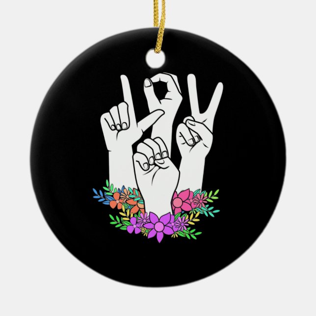 Teacher ASL Hand Sign Ceramic Tree Decoration (Front)