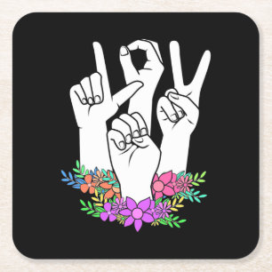 Teacher ASL Hand Sign Square Paper Coaster