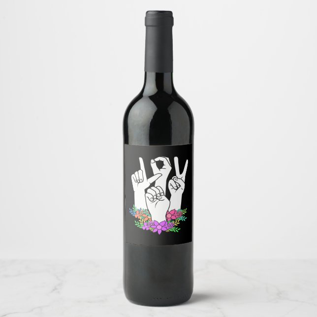 Teacher ASL Hand Sign Wine Label (Front)