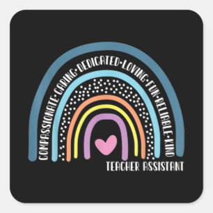 Teacher Assistant Cute Rainbow Square Sticker