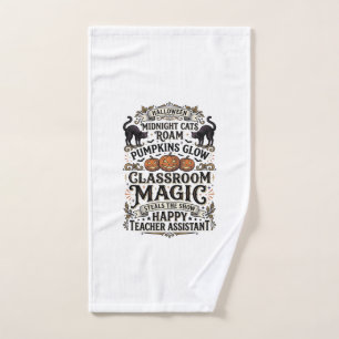 Teacher Assistant Halloween Shirt with Black Cats Hand Towel