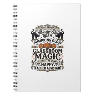 Teacher Assistant Halloween Shirt with Black Cats Notebook
