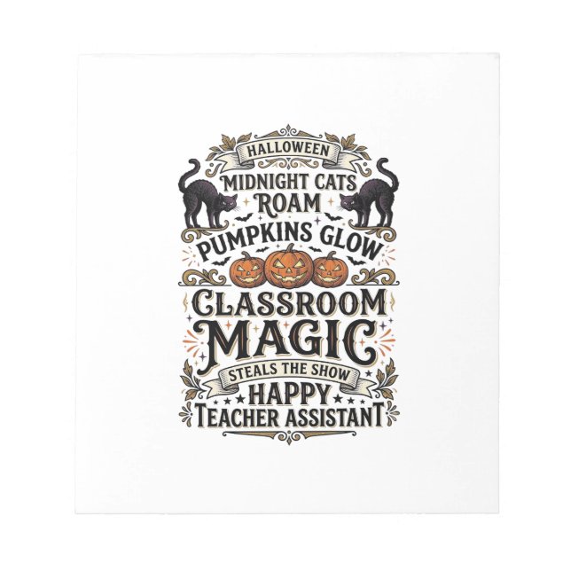 Teacher Assistant Halloween Shirt with Black Cats  Notepad (Front)