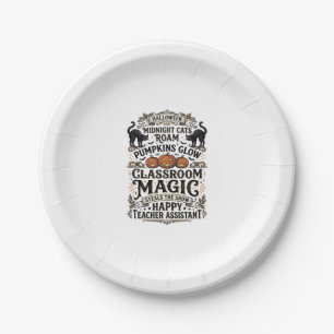 Teacher Assistant Halloween Shirt with Black Cats Paper Plate