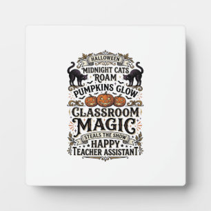 Teacher Assistant Halloween Shirt with Black Cats Plaque