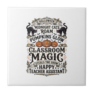 Teacher Assistant Halloween Shirt with Black Cats Tile