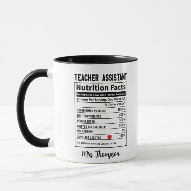 Teacher Assistant Nutrition Facts Personalised Fun Mug (Left)