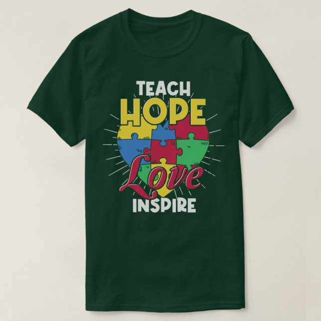 Teacher Autism Support Puzzle Piece Heart Autism A T-Shirt (Design Front)