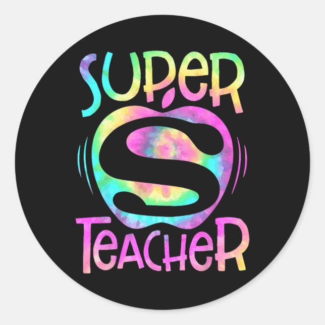 Teacher Back To School Apple Tie Dye Funny First D Classic Round Sticker (Front)