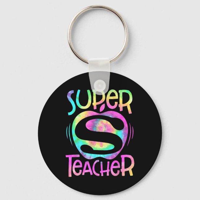 Teacher Back To School Apple Tie Dye Funny First D Key Ring (Front)