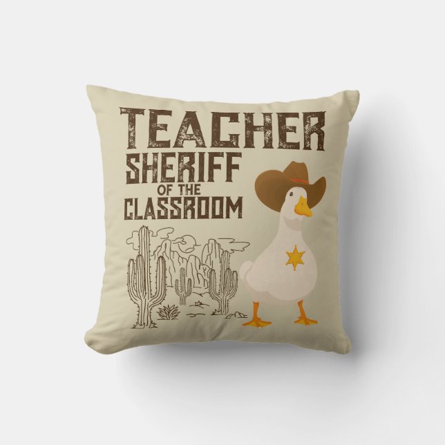 Teacher Back to school Cowboy Retro Goose  Funny Cushion (Front)