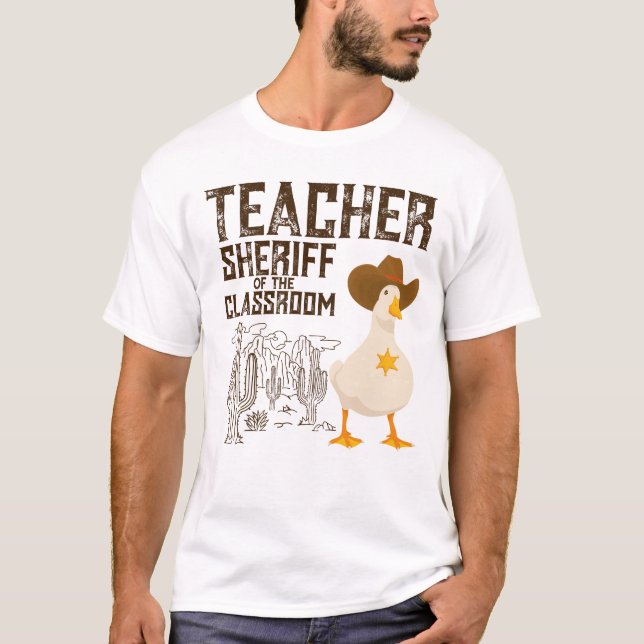 Teacher Back to school Cowboy Retro Goose  Funny T-Shirt (Front)