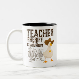 Teacher Back to school Cowboy Retro Goose  Funny Two-Tone Coffee Mug