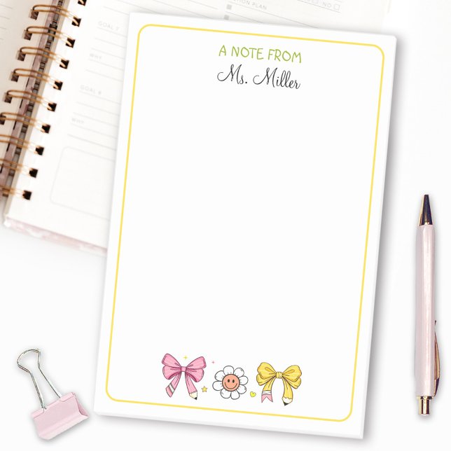 Teacher Back To School Cute Bow Pencil Pink Name Post-it Notes (Teacher Back To School Cute Bow Pencil Pink Name Post-it Notes)
