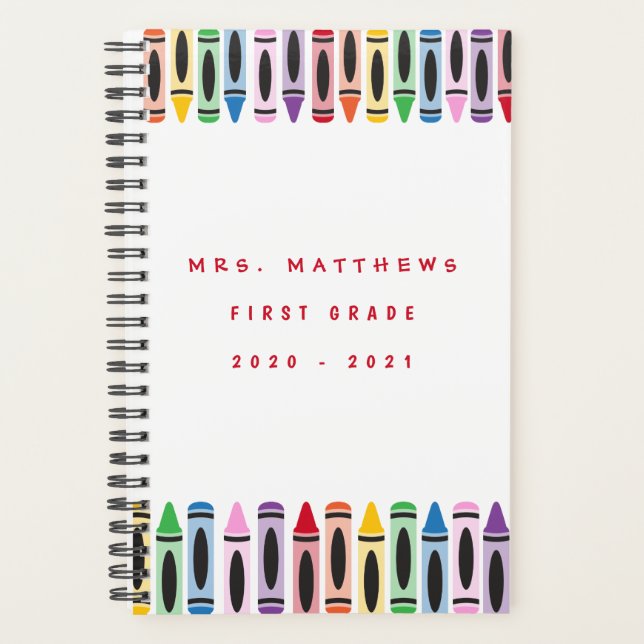 Teacher Back to School Cute Colour Crayon Planner (Front)