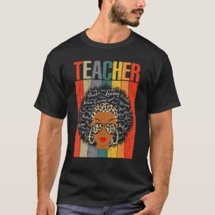 Teacher Black History Month Leopard Messy Bun Afri T-Shirt