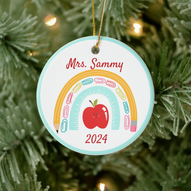 Teacher Boho Rainbow School Custom Christmas gift Ceramic Tree Decoration (Tree)
