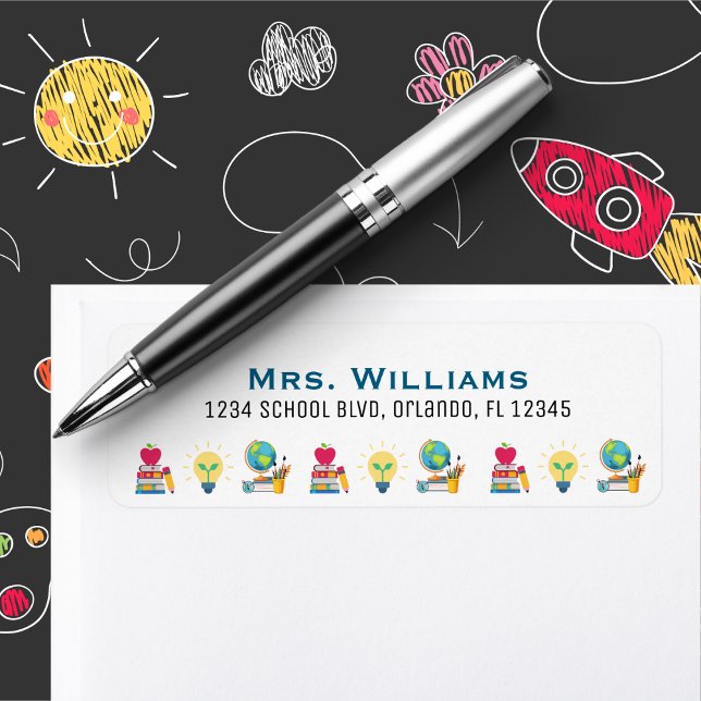 Teacher Book Lightbulb Globe School Return Address (Creator Uploaded)